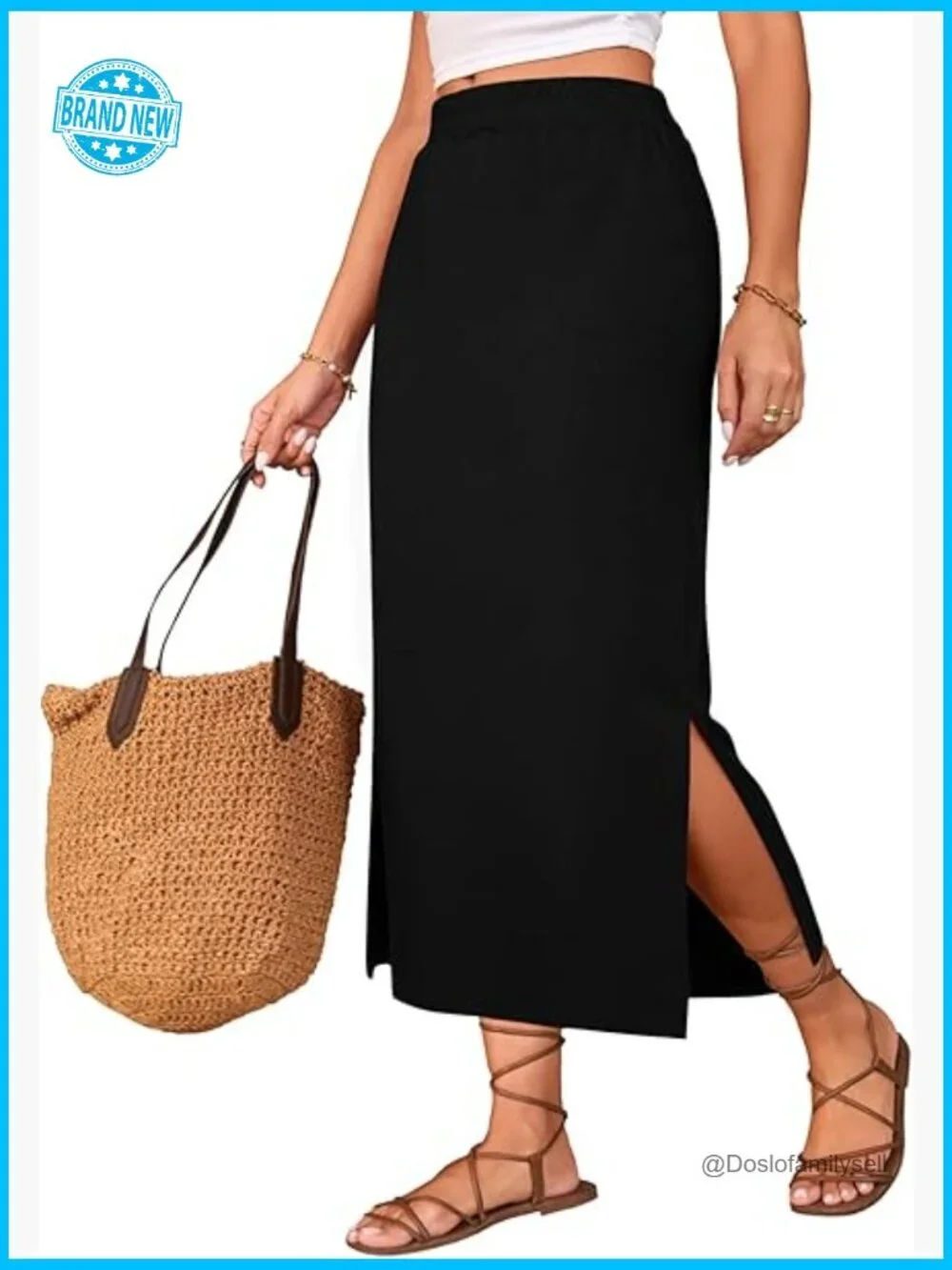 Ankle-Length Pencil Skirt Slit High Waist Elastic Pull On Stretch Rayon Spandex